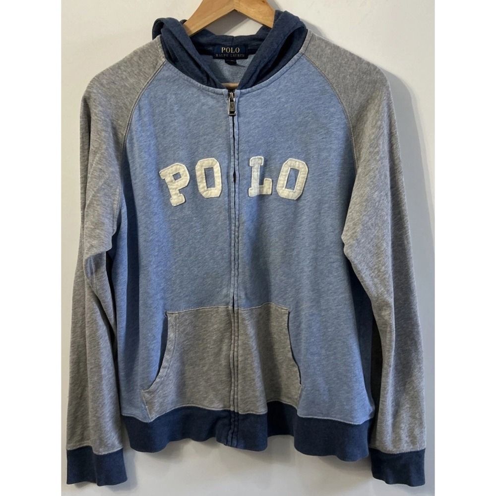 Polo Boys Blue "POLO" Sewn On Letters French Terry Full Zip Hoodie XL